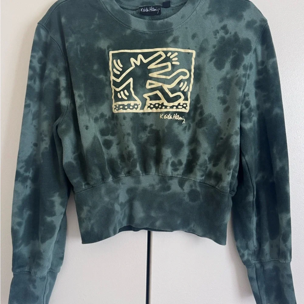 Keith Haring | Green | Tie Dye | Cropped Graphic Sweatshirt